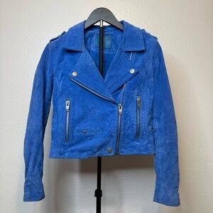SL8 Blue 100% Suede Leather Moto Cropped Jacket Size Small